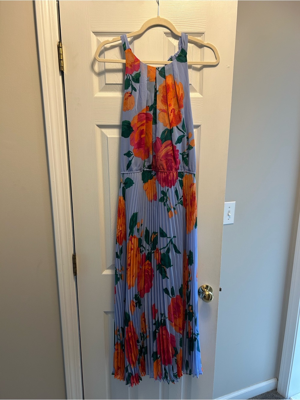 Sandra Darren Lavender Maxi Dress with Bold Orange Floral Print